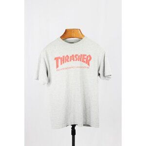 Vintage THRASHER Grey Red Logo Cotton Short Sleeve T-Shirt, Size M